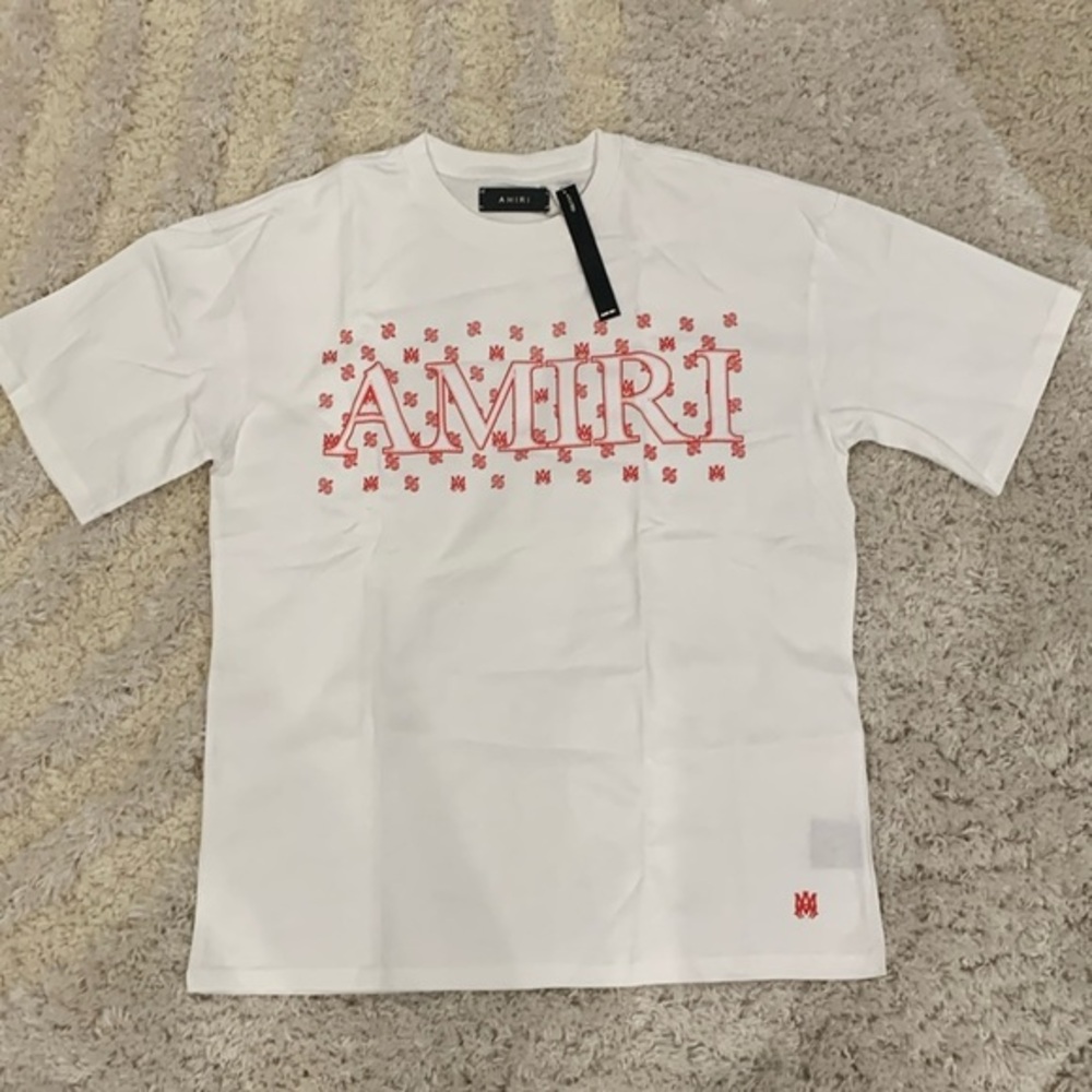 Amiri Stitched Bandana Print Logos MA Splatter T-Shirt White & Red Men’s Large